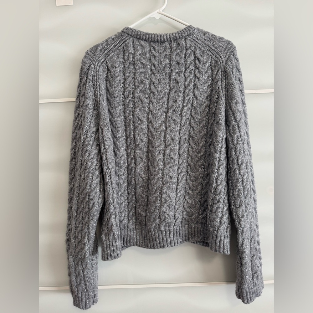 Anthropologie grey silver sparkly cardigan sweater wool cable knit XL 1X - Picture 4 of 6